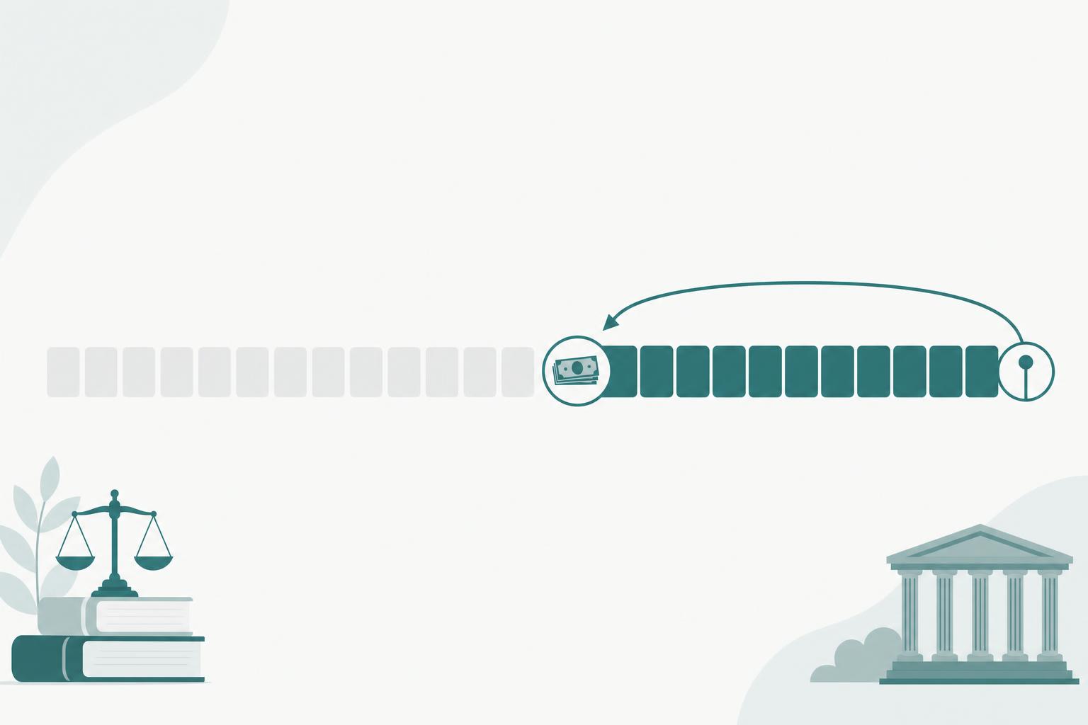 Illustration : une frise chronologique de mois, dont les douze derniers sont mis en évidence, avec une flèche courbe reliant le mois présent à un mois passé, symbolisant une contribution d'entretien réclamée rétroactivement.
