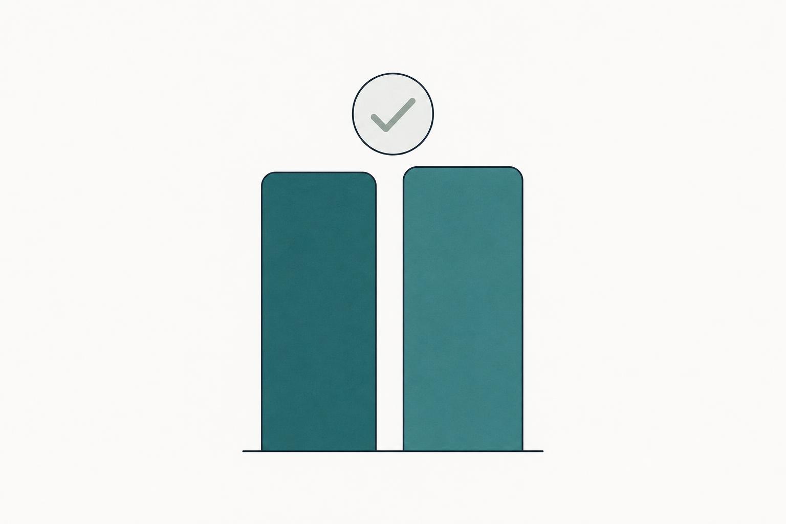 Illustration : deux colonnes de hauteur presque égale, l'une représentant le montant retenu par le tribunal, l'autre le résultat du calculateur, avec une coche de vérification entre les deux.
